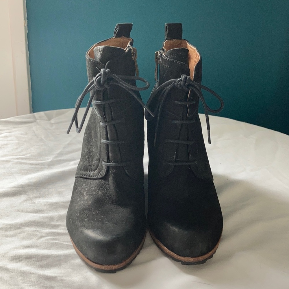 Black suede wedge booties